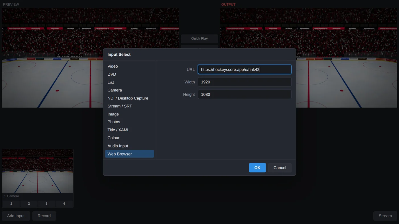 The Web Browser input with the overlay link.